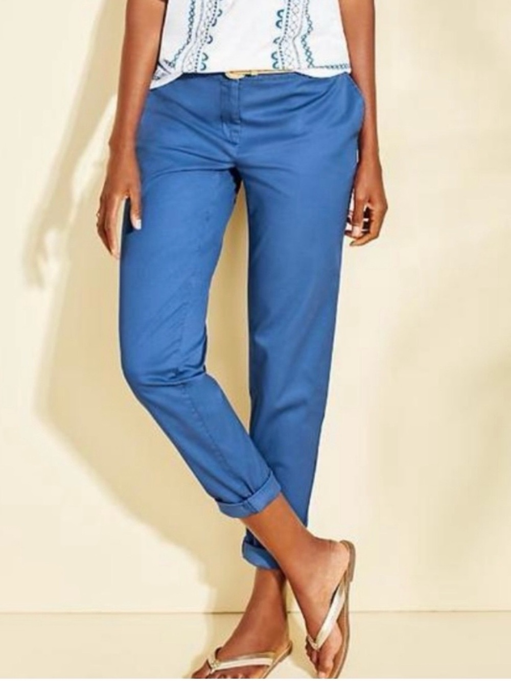 New Talbots The Weekend Chino Pants Women's  16P Blue Cotton Blend Straight Leg